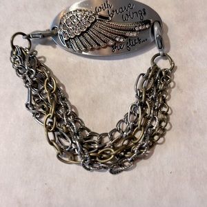Wing Crystals Chains Silver Message Bracelet
